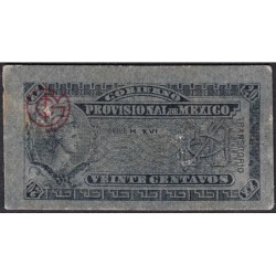 Gouvernement Provisoire du Mexique - Pick S 699 - 20 centavos - Série H XVI - 1914 - Etat : TB+