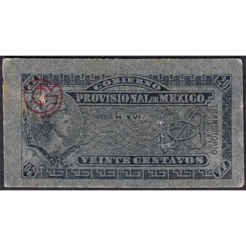 Gouvernement Provisoire du Mexique - Pick S 699 - 20 centavos - Série H XVI - 1914 - Etat : TB+