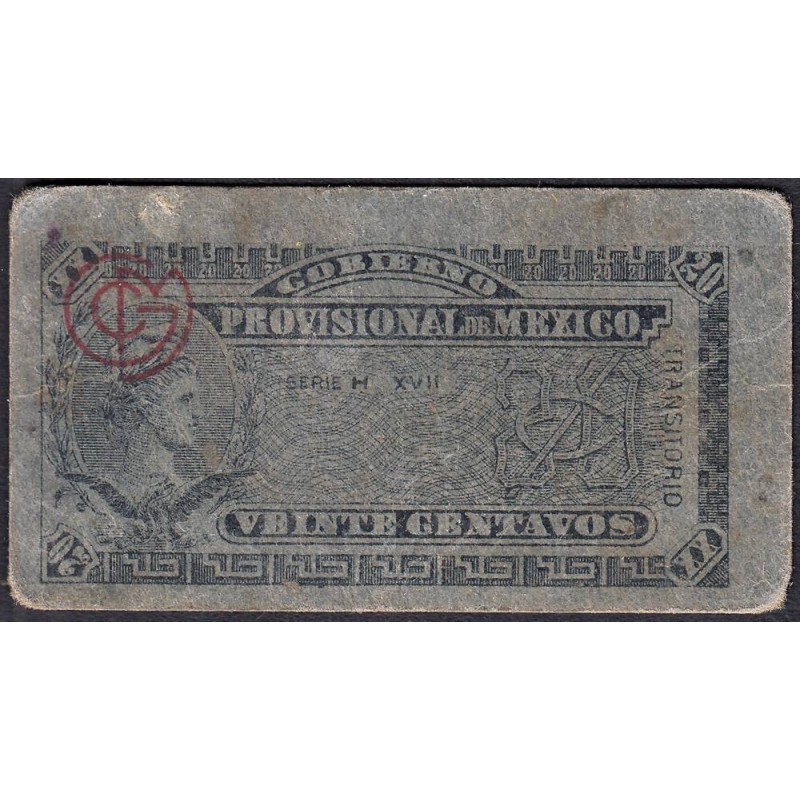 Gouvernement Provisoire du Mexique - Pick S 699 - 20 centavos - Série H XVII - 1914 - Etat : TB+