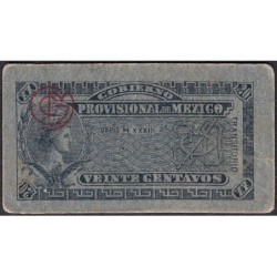 Gouvernement Provisoire du Mexique - Pick S 699 - 20 centavos - Série H XXXIII - 1914 - Etat : SUP