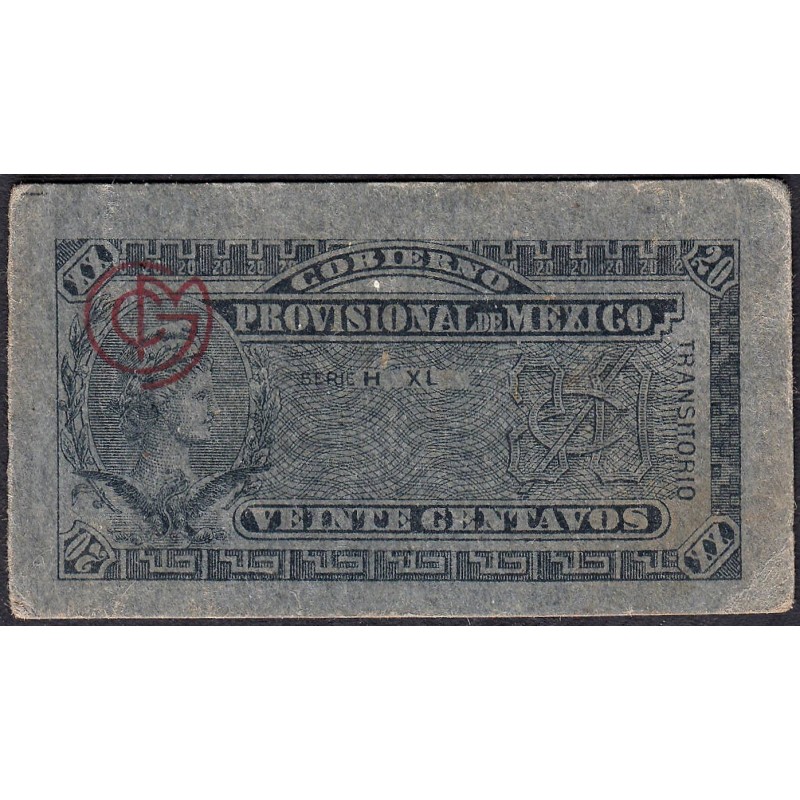 Gouvernement Provisoire du Mexique - Pick S 699 - 20 centavos - Série H XL - 1914 - Etat : TTB+