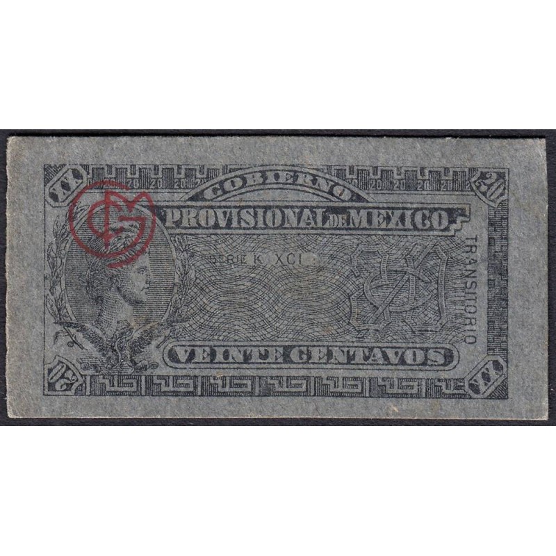 Gouvernement Provisoire du Mexique - Pick S 699 - 20 centavos - Série K XCI - 1914 - Etat : SUP