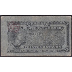 Gouvernement Provisoire du Mexique - Pick S 699 - 20 centavos - Série Q LXVIII - 1914 - Etat : TTB+