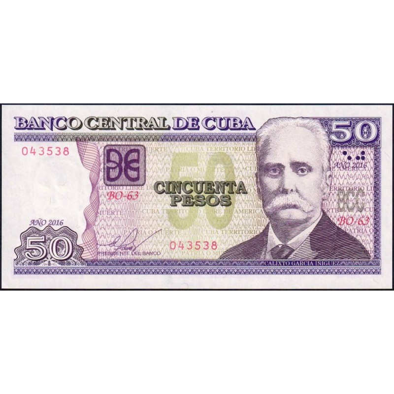 Cuba - Pick 123k - 50 pesos - Série BO-63 - 2016 - Etat : NEUF