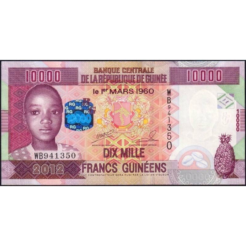 Guinée - Pick 46 - 10'000 francs guinéens - Série WB - 2012 - Etat : NEUF