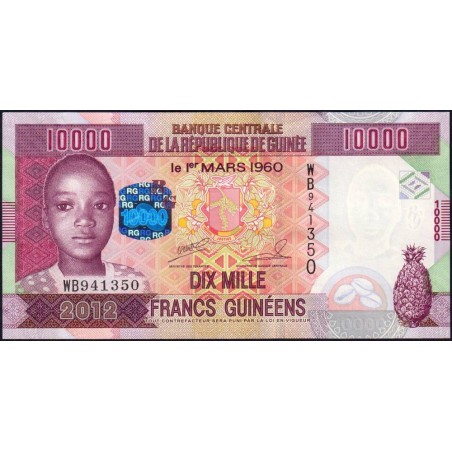 Guinée - Pick 46 - 10'000 francs guinéens - Série WB - 2012 - Etat : NEUF