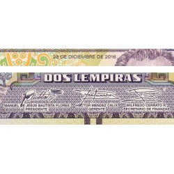 Honduras - Pick 97c - 2 lempiras - Série AG - 28/12/2016 - Etat : NEUF