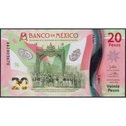 Mexique - Pick 132b_3 - 20 pesos - Série AQ - 24/05/2021 - Polymère commémoratif - Etat : NEUF