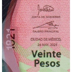 Mexique - Pick 132b_3 - 20 pesos - Série AQ - 24/05/2021 - Polymère commémoratif - Etat : NEUF