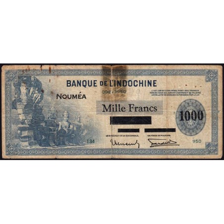 Nouvelle-Calédonie - Nouméa - Pick 45 - 1'000 francs - Série T34 - 1943 - Etat : B+