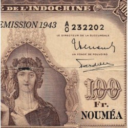 Nouvelle-Calédonie - Nouméa - Pick 46a - 100 francs - Série A/O - 1943 - Etat : B