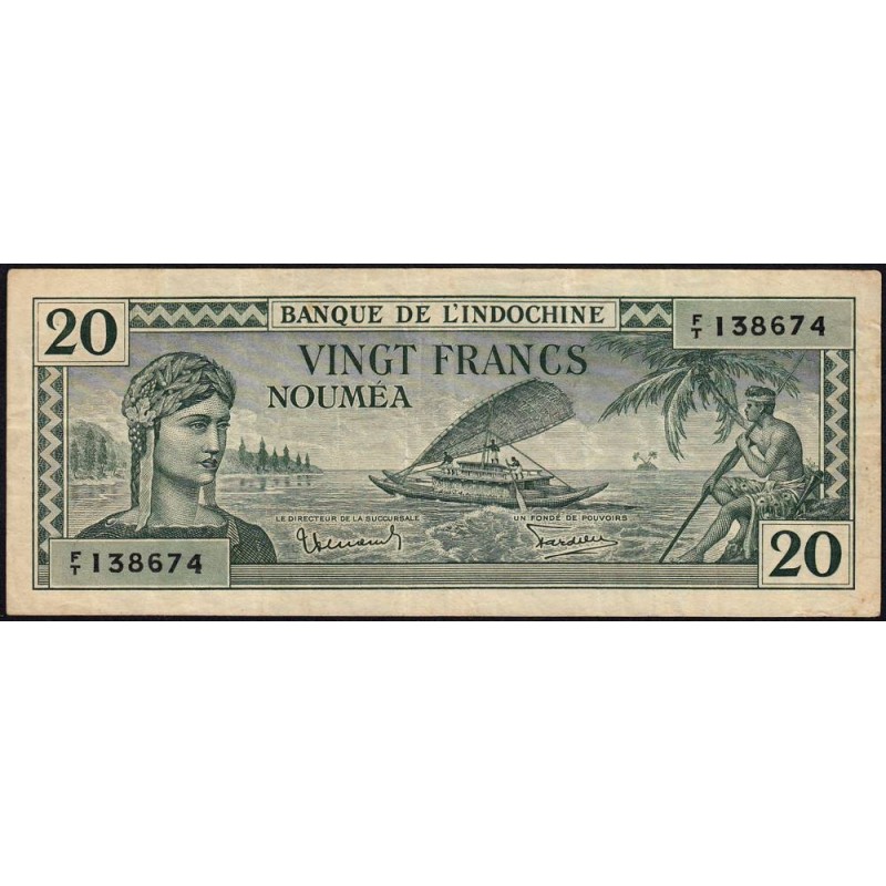 Nouvelle-Calédonie - Nouméa - Pick 49 - 20 francs - Série F/T - 1944 - Etat : TTB