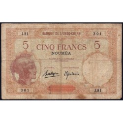 Nouvelle-Calédonie - Nouméa - Pick 36b_2 - 5 francs - Série J.81 - 1937 - Etat : B+