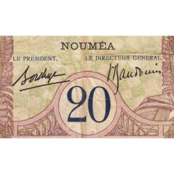 Nouvelle-Calédonie - Nouméa - Pick 37b - 20 francs - Série P.54 - 1937 - Etat : TB à TB+