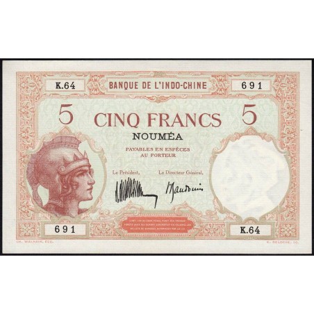 Nouvelle-Calédonie - Nouméa - Pick 36b_1 - 5 francs - Série K.64 - 1932 - Etat : pr.NEUF