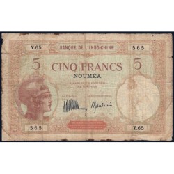 Nouvelle-Calédonie - Nouméa - Pick 36b_1 - 5 francs - Série Y.65 - 1932 - Etat : B
