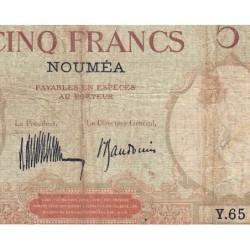 Nouvelle-Calédonie - Nouméa - Pick 36b_1 - 5 francs - Série Y.65 - 1932 - Etat : B