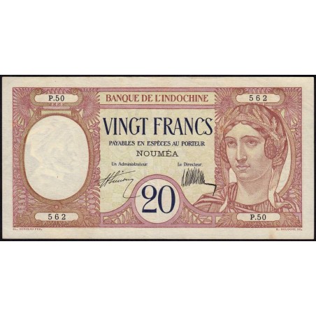 Nouvelle-Calédonie - Nouméa - Pick 37a - 20 francs - Série S.43 - 1929 - Etat : TTB