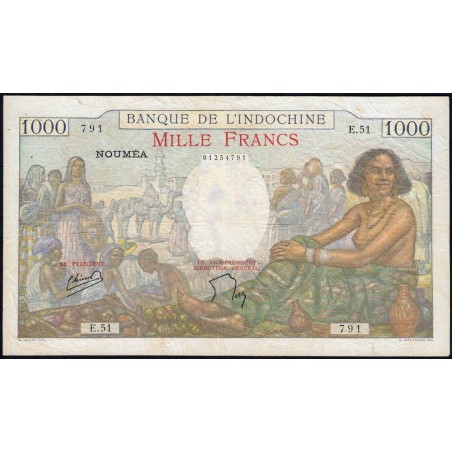 Nouvelle-Calédonie - Nouméa - Pick 43c - 1'000 francs - Série E.51 - 1952 - Etat : TB+