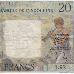 Nouvelle-Calédonie - Nouméa - Pick 50b - 20 francs - Série J.92 - 1954 - Etat : TB à TB+