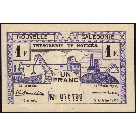 Nouvelle-Calédonie - Nouméa - Pick 52 - 1 franc - 15/07/1942 - Etat : TTB