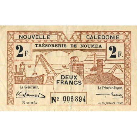 Nouvelle-Calédonie - Nouméa - Pick 53 - 2 francs - 15/07/1942 - Etat : TB+