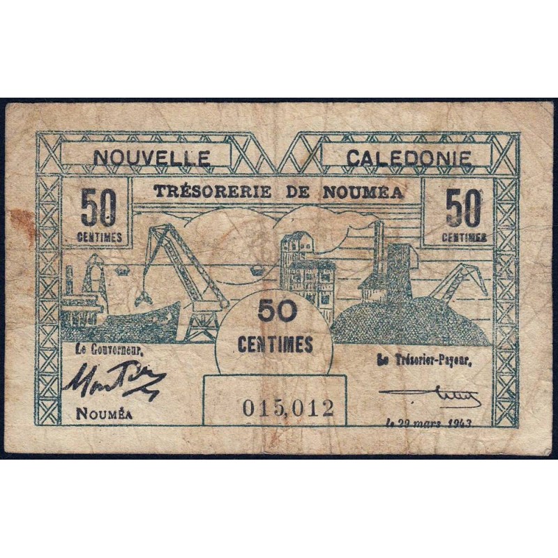 Nouvelle-Calédonie - Nouméa - Pick 54 - 50 centimes - 29/03/1943 - Etat : B+