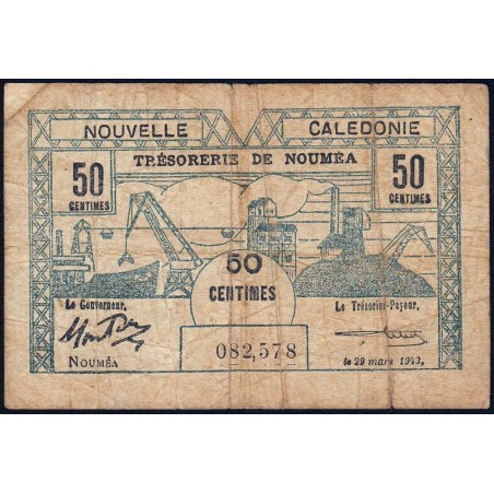 Nouvelle-Calédonie - Nouméa - Pick 54 - 50 centimes - 29/03/1943 - Etat : B+