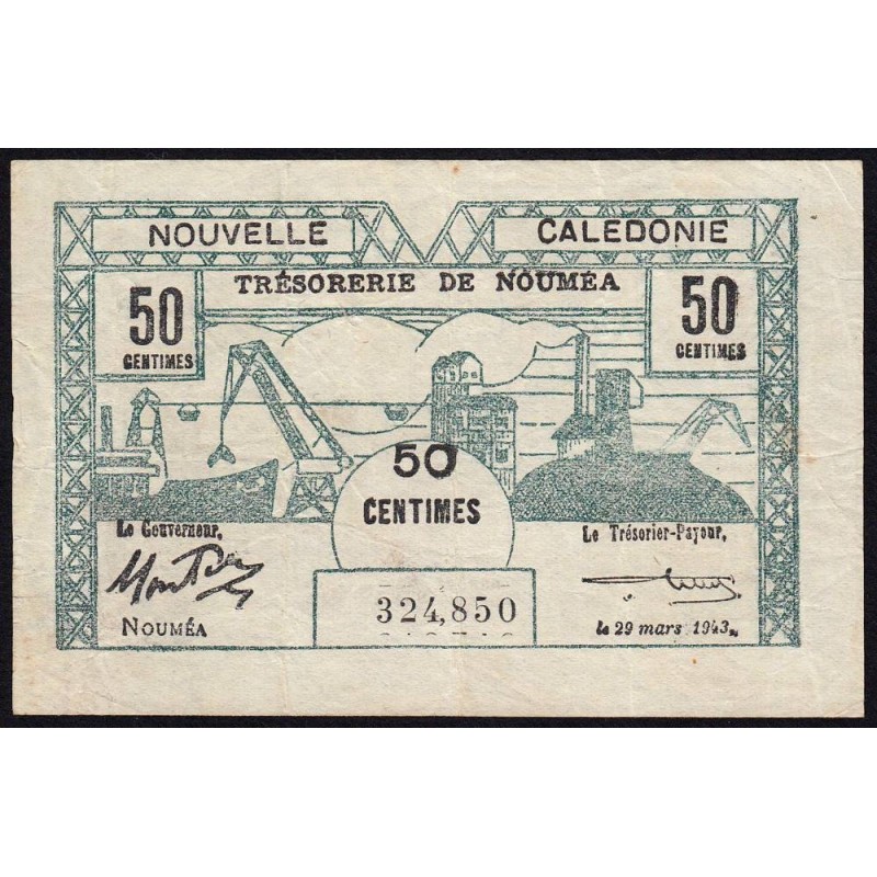 Nouvelle-Calédonie - Nouméa - Pick 54 - 50 centimes - 29/03/1943 - Etat : TTB