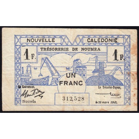 Nouvelle-Calédonie - Nouméa - Pick 55a - 1 franc - 29/03/1943 - Etat : TB