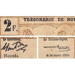 Nouvelle-Calédonie - Nouméa - Pick 56b - 2 francs - 29/03/1943 - Etat : TB+
