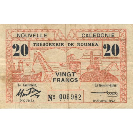 Nouvelle-Calédonie - Nouméa - Pick 57a - 20 francs - 30/04/1943 - Etat : TB+