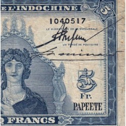 Tahiti - Papeete - Pick 19a - 5 francs - Série I - 1944 - Etat : TB