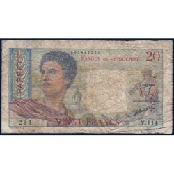 Tahiti - Papeete - Pick 21c - 20 francs Série Y.114 - 1962 - Etat : B-