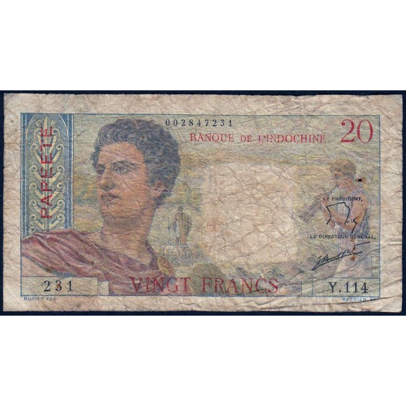 Tahiti - Papeete - Pick 21c - 20 francs Série Y.114 - 1962 - Etat : B-