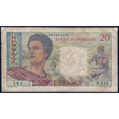 Tahiti - Papeete - Pick 21c - 20 francs - Série P.115 - 1962 - Etat : B