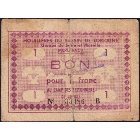 57 - Merlebach - Kolsky 57.17 - 1 franc - Série B - Prisonniers de guerre - 1945 - Etat : B+ à TB-