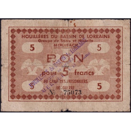 57 - Merlebach - Kolsky 57.18 - 5 francs - Sans série - Prisonniers de guerre - 1945 - Etat : B+ à TB-