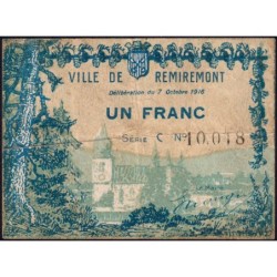 88 - Pirot 68 - Remiremont - 1 franc - Série C - 07/10/1916 - Etat : TB+