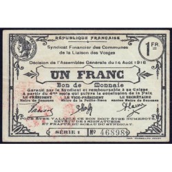 88 - Pirot 74 - Senones - 1 franc - Série 1 - 14/08/1916 - Etat : TTB+