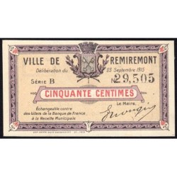 88 - Pirot 61 - Remiremont - 50 centimes - Série B - 23/09/1915 - Etat : NEUF