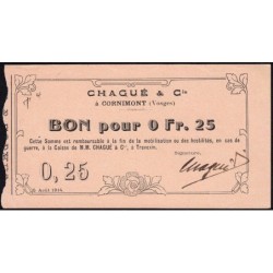 88 - Pirot 28 - Cornimont - 0,25 franc - Série T 4 - 05/08/1914 - Etat : SUP+
