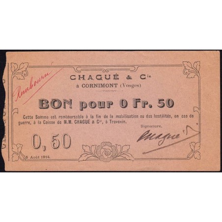 88 - Pirot 31 - Cornimont - 0,50 franc - Sans série - 05/08/1914 - Remboursé - Etat : SUP