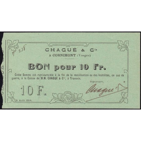 88 - Pirot 39v - Cornimont - 10 francs - Série T 238 - 05/08/1914 - Etat : SPL