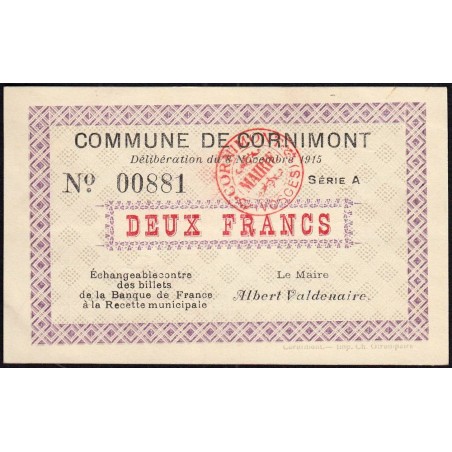 88 - Pirot 15 - Cornimont - 2 francs - Série A - 08/11/1915 - Etat : SPL