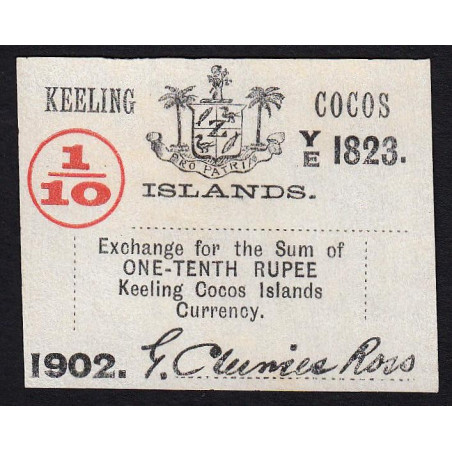 Australie - Keeling Cocos Islands - Pick S 123 - 1/10 roupie - 1902 - Etat : NEUF