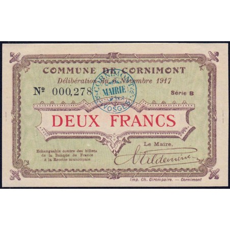 88 - Pirot 27 - Cornimont - 2 francs - Série B - 06/11/1917 - Etat : SPL+
