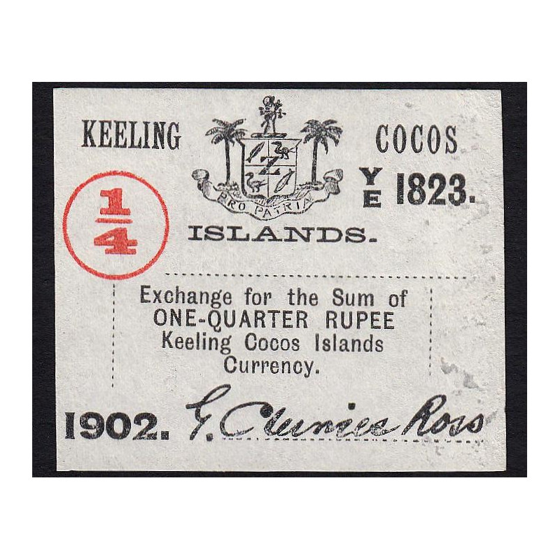 Australie - Keeling Cocos Islands - Pick S 124 - 1/4 roupie - 1902 - Etat : SPL