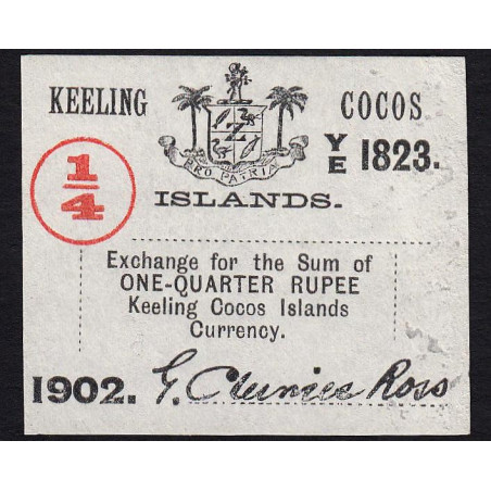 Australie - Keeling Cocos Islands - Pick S 124 - 1/4 roupie - 1902 - Etat : SPL