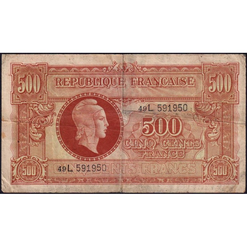 VF 11-01 - 500 francs - Marianne - 1945 - Série 49L - Etat : TB-